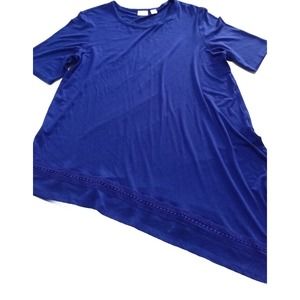 Chicos Womens Shirt 2 Blue Short Sleeve Stretch Asymmetric Crochet Bottom